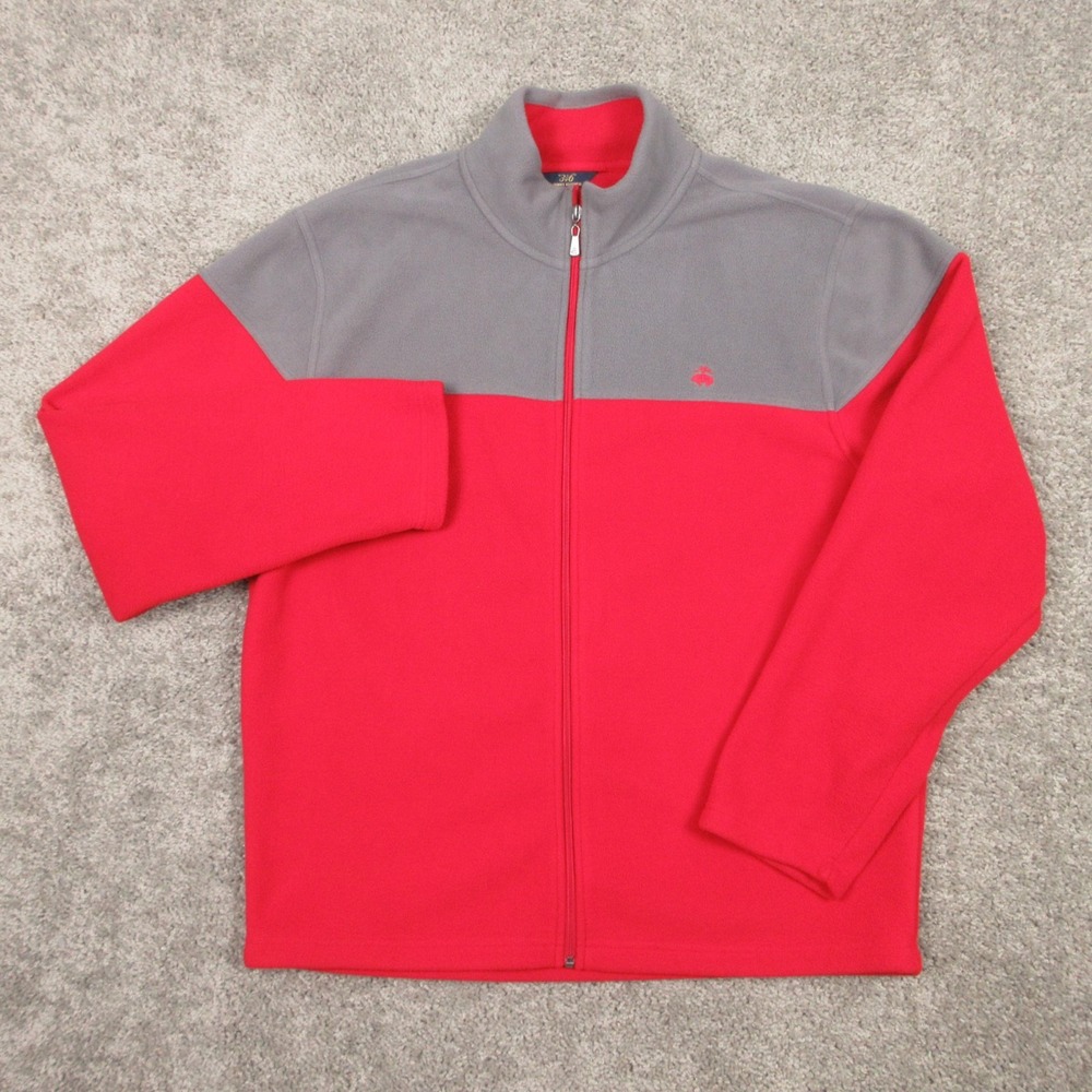 Brooks Brothers Jacket Mens 2XL Red Gray Full Zip Fleece Windbreaker Sheep Logo